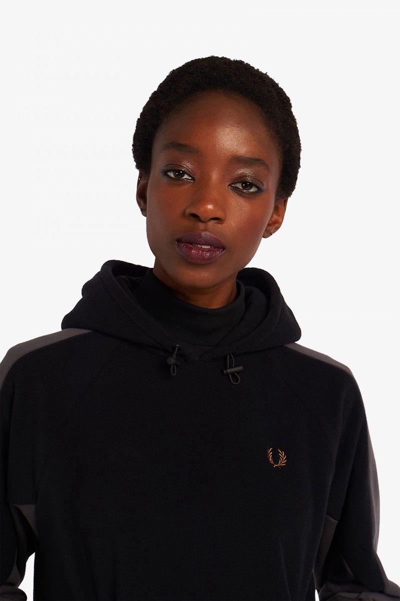 Black Fred Perry Panelled Hooded Women's Sweatshirts | PH 2008EBCX